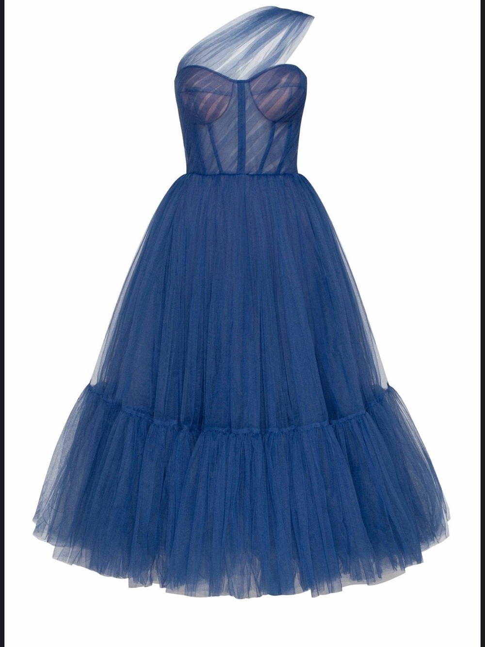 MILLA Blue One-Shoulder Tulle Midi Dress